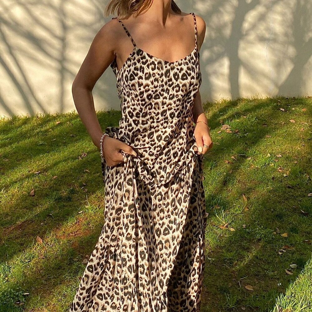 Yellow Boho Women's Leopard Print Sleeveless Cami Dress - Picture 3 of 5
